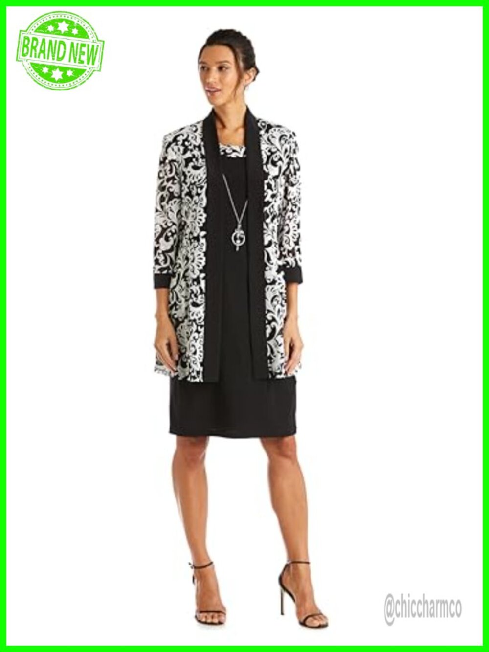 R&M Richards 2-Piece Jacket Dress Set with Necklace